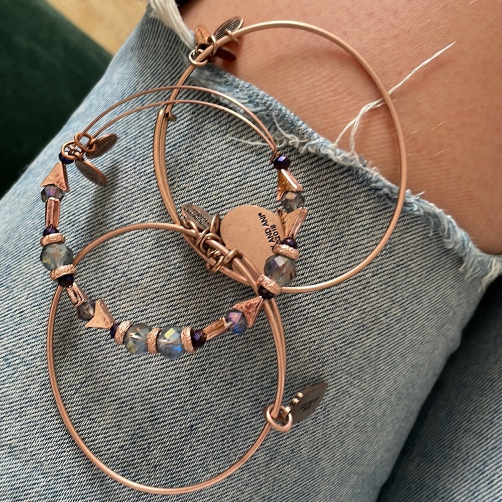 Alex and Ani rose gold bangles, set of 3